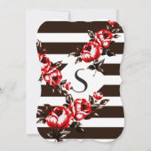 Elegante moderne rode bloemen en zwart-witte strep kaart (Achterkant)