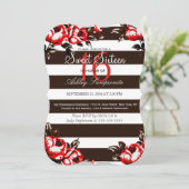 Elegante moderne rode bloemen en zwart-witte strep kaart (Staand voorkant)