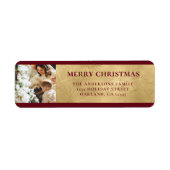 Elegante moderne rode en faux gouden kerstfoto etiket (Voorkant)