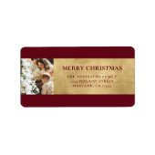 Elegante moderne rode en faux gouden kerstfoto etiket (Voorkant)
