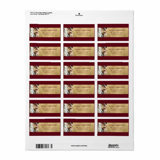 Elegante moderne rode en faux gouden kerstfoto etiket (Full Sheet)