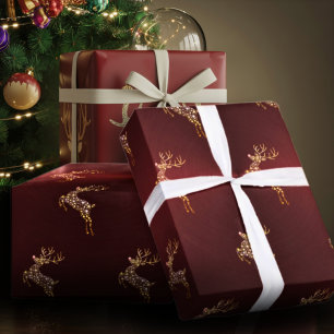 Elegante moderne rode en gouden rendier Kerstmis Cadeaupapier
