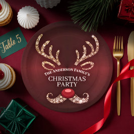 Elegante moderne rode en gouden rendier Kerstmis Papieren Bordje