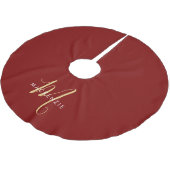Elegante Moderne Rode Gouden Script Monogram Kerstboom Rok (Gekanteld)