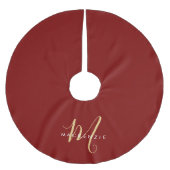 Elegante Moderne Rode Gouden Script Monogram Kerstboom Rok (Voorkant)