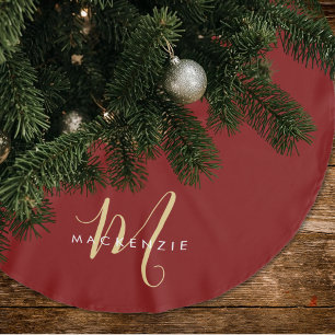 Elegante Moderne Rode Gouden Script Monogram Kerstboom Rok