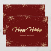 Elegante Moderne Rode Gouden Sneeuwvlok Feestdagenkaart (Voorkant / Achterkant)