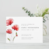 Elegante Moderne Rode Klaproos Bruiloft Feest Kaart (Staand voorkant)