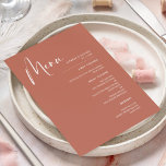 Elegante & moderne Rode klei bruiloft Menu<br><div class="desc">Een moderne typografie en een trendy terracotta kleur voor je trouwbenodigdheden: kies deze eenvoudige en elegante trouwsuite. Volledig aanpasbaar: u kunt de achtergrond en de tekstkleur wijzigen zoals u wilt.</div>