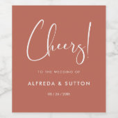 Elegante & moderne Rode klei bruiloft Wijn Etiket (Enkel label)