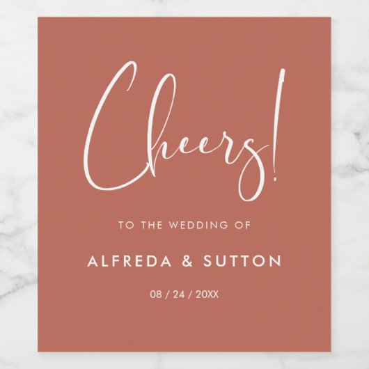 Elegante & moderne Rode klei bruiloft Wijn Etiket (Enkel label)