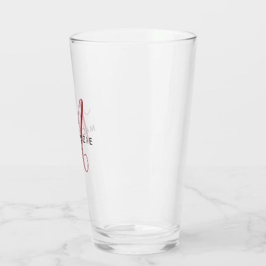 Elegante moderne rode script monogram glas (Links)