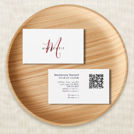Elegante moderne rode script monogram QR-code Visitekaartje