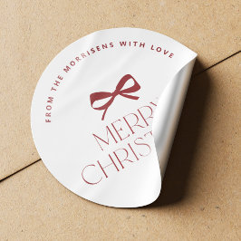 Elegante moderne rode strik Kerstvakantie Ronde Sticker