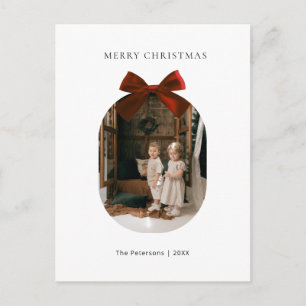 Elegante Moderne Rode Strik Lint Foto Kerstmis Briefkaart