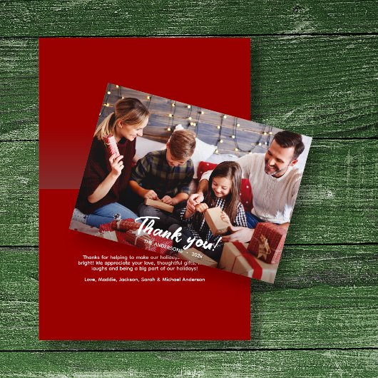 Elegante moderne rode vakantie foto dank u kaart