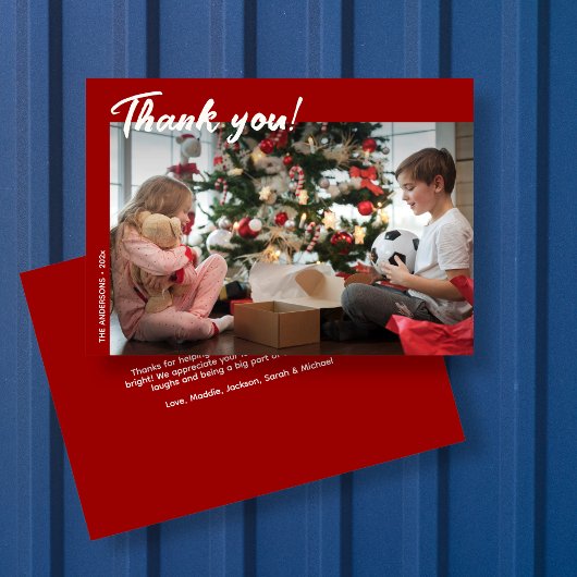 Elegante moderne rode vakantiefoto bedankkaart