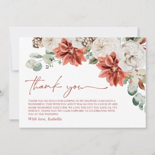 Elegante Moderne Rode Winter Kerst Bruiloft Bridal Bedankkaart (Voorkant)