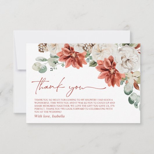 Elegante Moderne Rode Winter Kerst Bruiloft Bridal Bedankkaart (Voorkant)