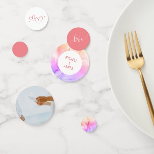 Elegante Moderne Romantische Roze Marmeren Foto Br Confetti (Groep)