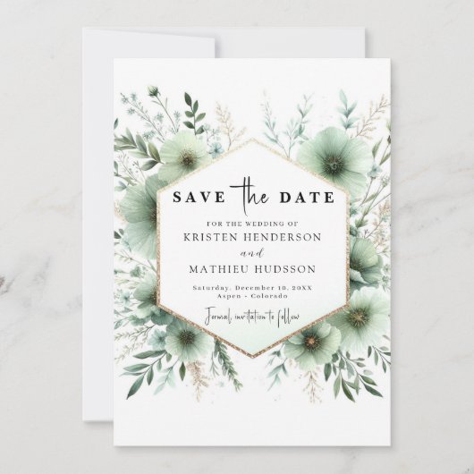 Elegante Moderne Romantische Saliegroene Bruiloft Save The Date (Voorkant)