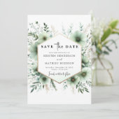 Elegante Moderne Romantische Saliegroene Bruiloft Save The Date (Staand voorkant)