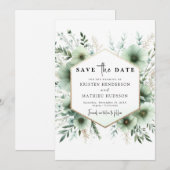 Elegante Moderne Romantische Saliegroene Bruiloft Save The Date (Voorkant / Achterkant)