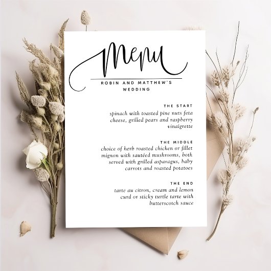 Elegante Moderne Romantische Trouwmenu, Script Menu