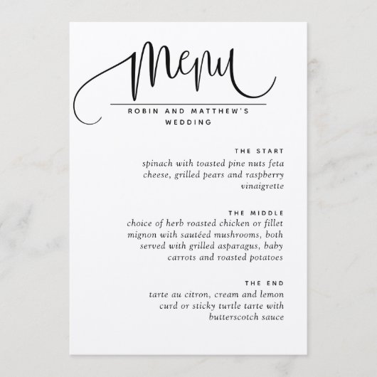 Elegante Moderne Romantische Trouwmenu, Script Menu (Voorkant)
