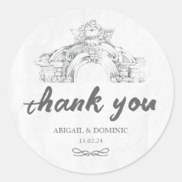 Elegante moderne Romeinse minimalistische bruiloft Ronde Sticker