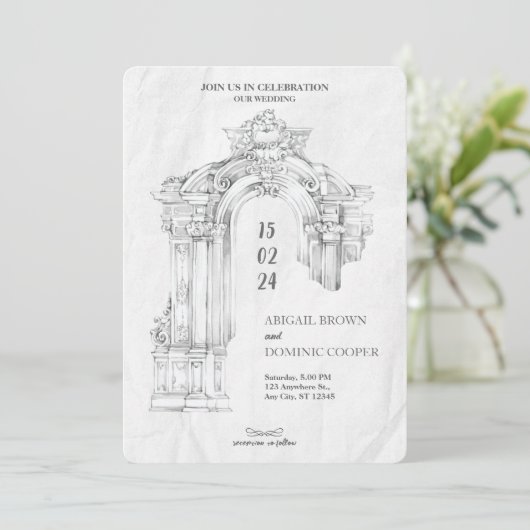 Elegante moderne Romeinse minimalistische trouwuit Kaart (Staand voorkant)