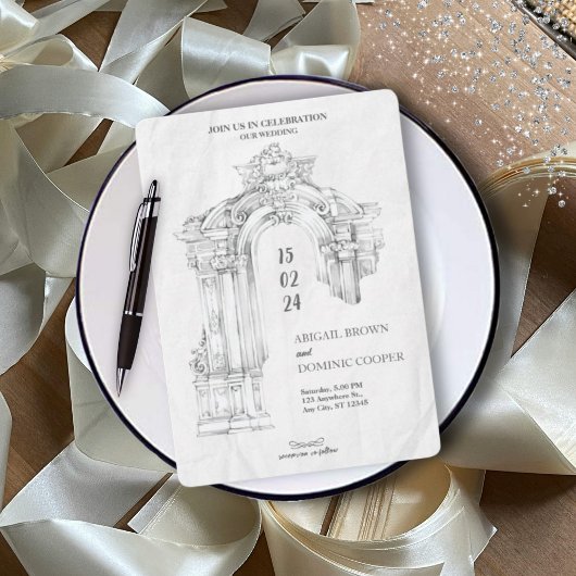 Elegante moderne Romeinse minimalistische trouwuit Kaart