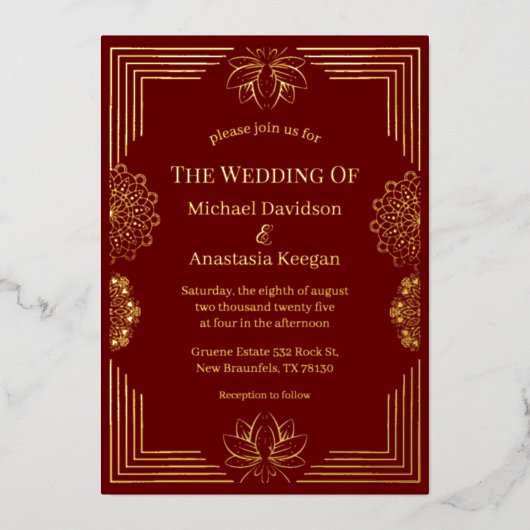 Elegante moderne rood goud Indiase geometrische br Folie Uitnodiging (Voorkant)