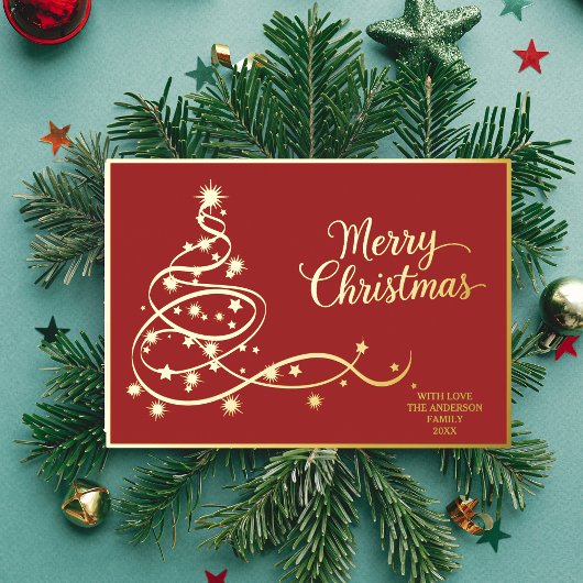 Elegante moderne rood gouden kerstfoto folie feestdagenkaart