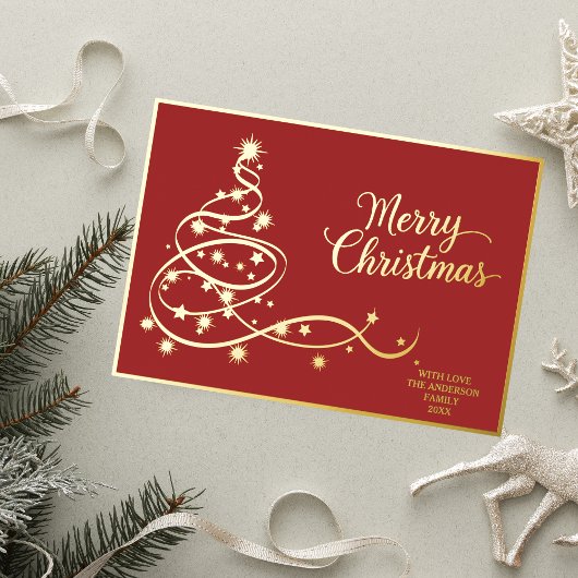 Elegante moderne rood gouden kerstfoto folie feestdagenkaart