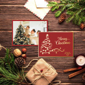 Elegante moderne rood gouden kerstfoto folie feestdagenkaart
