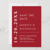 Elegante Moderne Rood & Wit Eenvoudige Trouwfoto Save The Date (Voorkant)