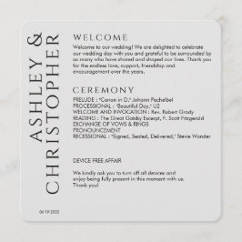 Elegante moderne rook zwart bruiloft programmakaart