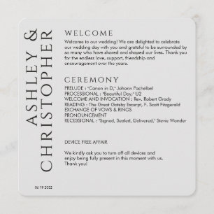 Elegante moderne rook zwart bruiloft programmakaart