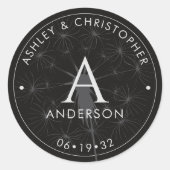 Elegante moderne rook zwart bruiloft ronde sticker (Voorkant)