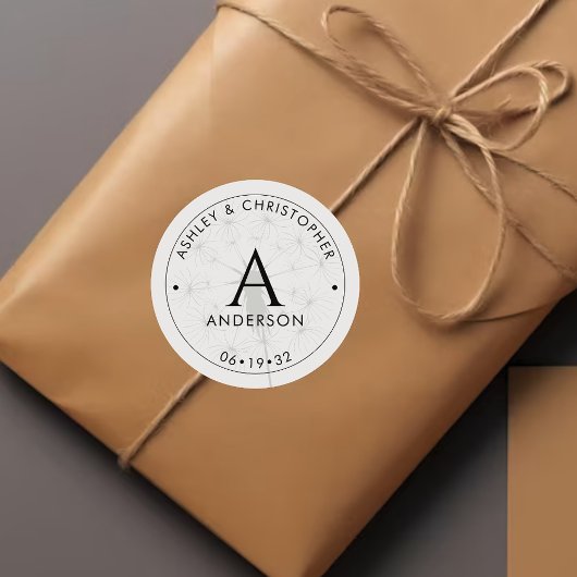 Elegante moderne rook zwart bruiloft ronde sticker