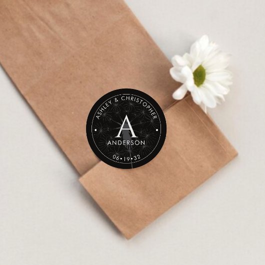 Elegante moderne rook zwart bruiloft ronde sticker