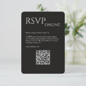 Elegante moderne rook zwart bruiloft RSVP kaartje (Staand voorkant)