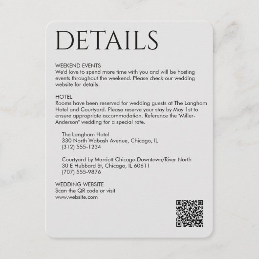 Elegante Moderne Rook Zwart Details Informatiekaartje (Voorkant)