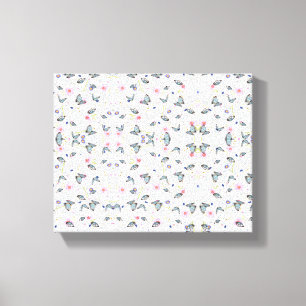 elegante moderne roze en blauwe vlinder en bloemen canvas afdruk