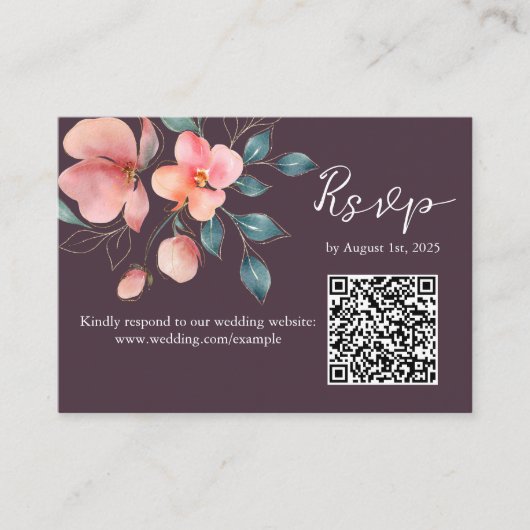 Elegante Moderne Roze en Gouden Bloemen QR Code RS Informatiekaartje (Voorkant)