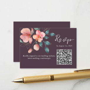 Elegante Moderne Roze en Gouden Bloemen QR Code RS Informatiekaartje