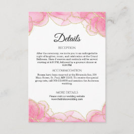 Elegante moderne roze en gouden bruiloft details informatiekaartje