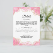Elegante moderne roze en gouden bruiloft details informatiekaartje (Staand voorkant)