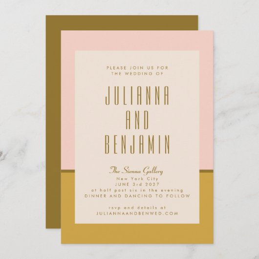 Elegante Moderne Roze en Mosterd Geometrische Trou Kaart (Voorkant / Achterkant)